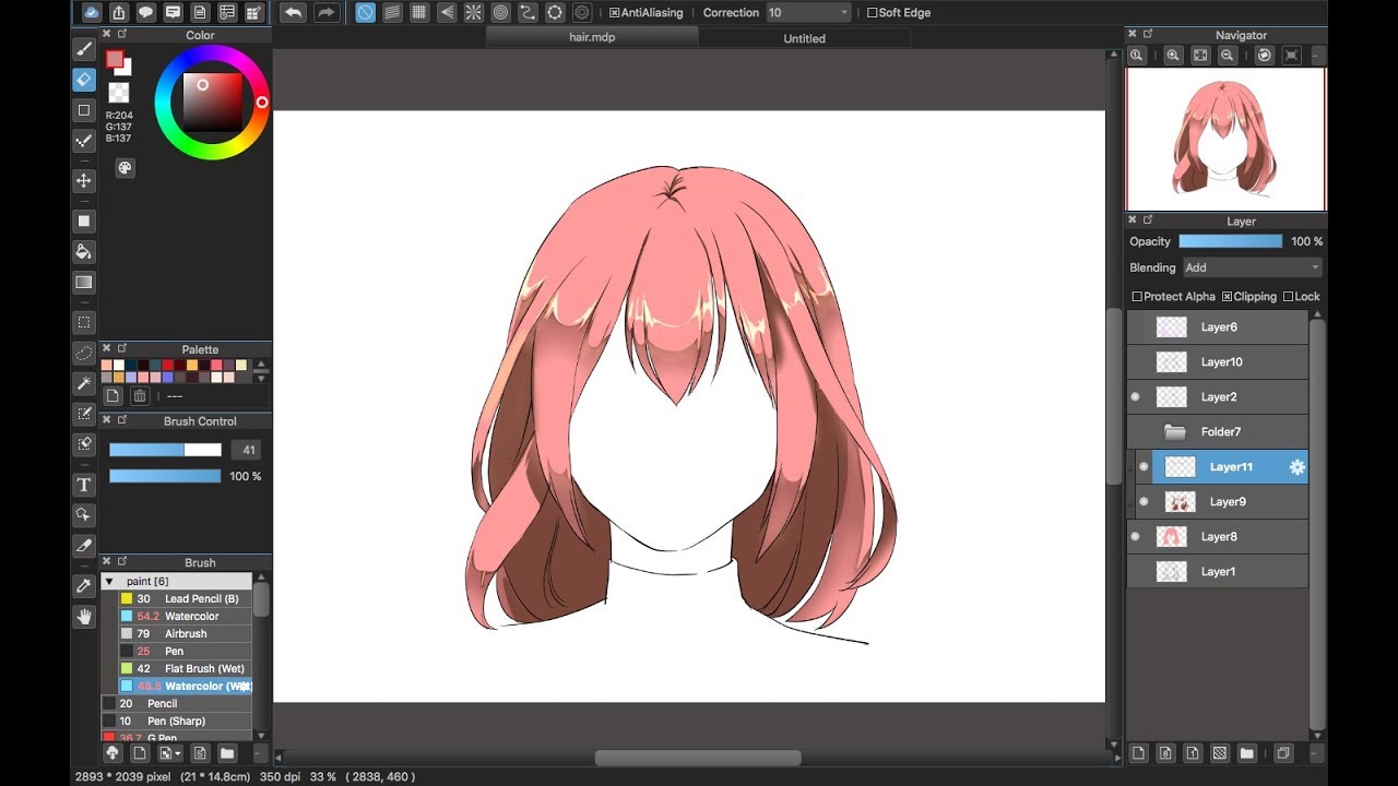 [Medibang Paint Pro desktop version how to] Hair Color tutorial with Mouse