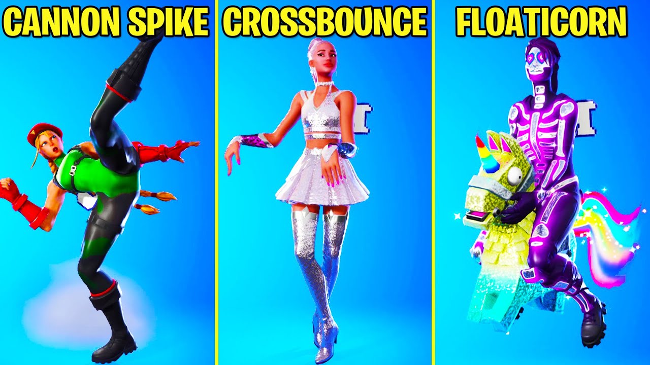 Top 25 Legendary Fortnite Dances With Best Music! #1 (Cannon Spike, Crossbounce, Lil' Floaticorn,..)