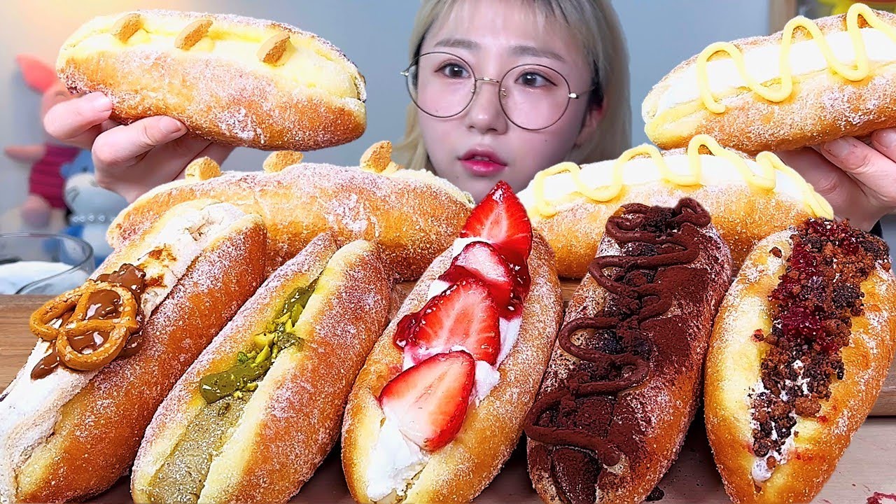 길쭉한 도넛🍩 하프커피 디저트 먹방 Dessert Mukbang | Long doughnuts | 長いドーナツ