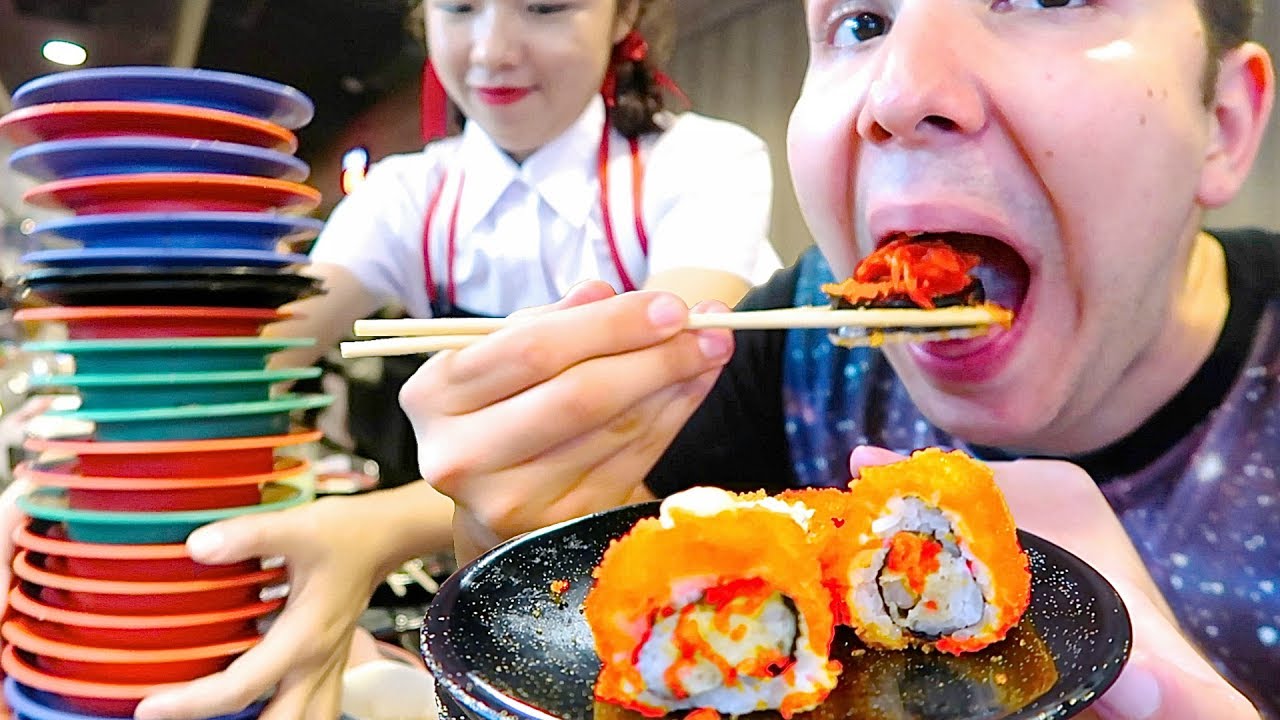 100 Sushi Challenge • Sushi Bar Conveyor Belt Buffet • MUKBANG