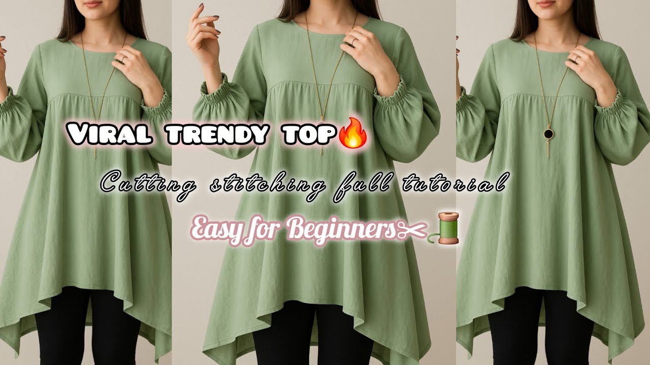 Viral🔥Trending short kurti cutting stitching✂️/Full Tutorial step-by-step Easy for Beginners/#kurti 