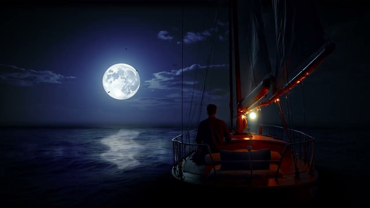 Sailing Boat at Night | Peaceful Ocean Ambience & Jazz Music