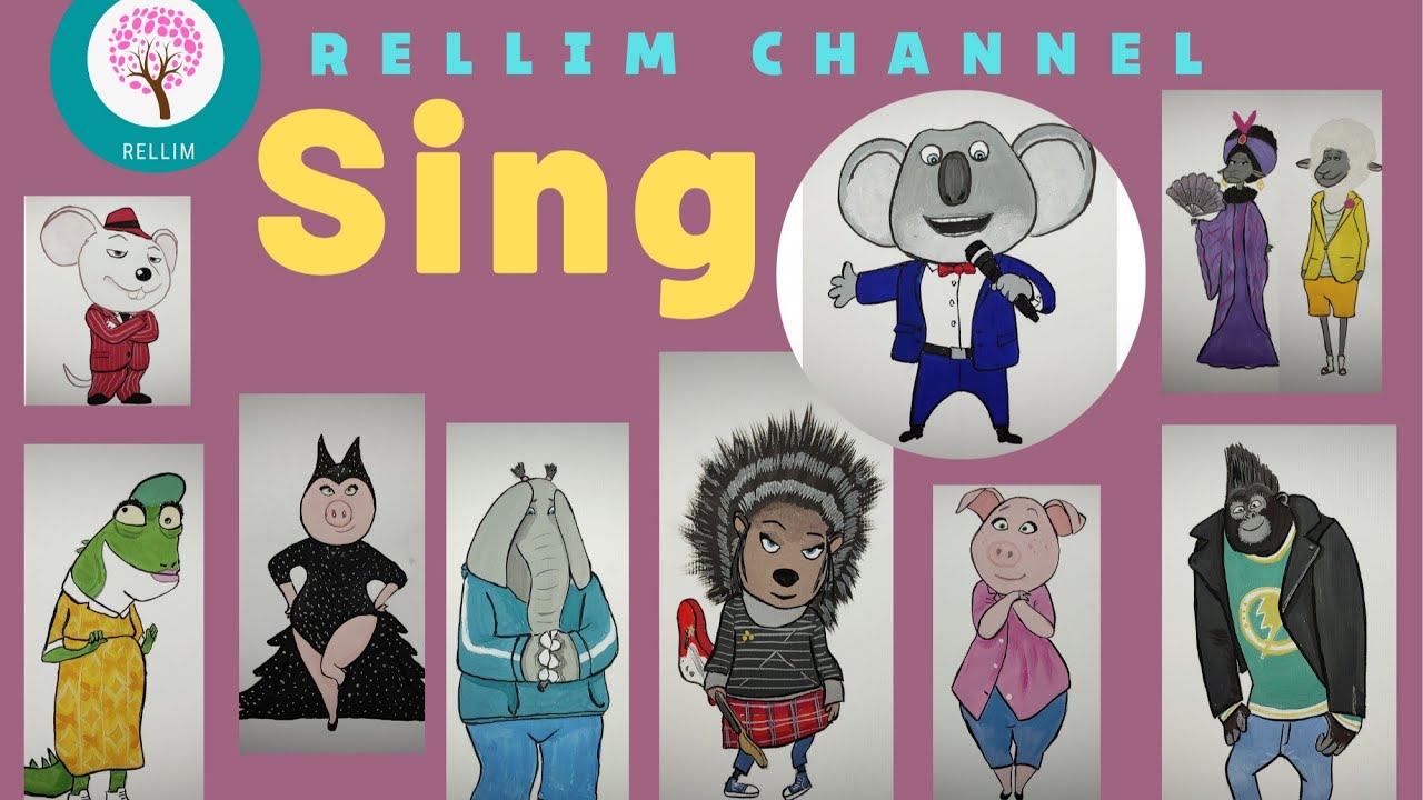Drawing MIX Sing. Sing characters Ash Mike Rosita Meena Eddie Noodleman Buster Moon Johnny Crawly