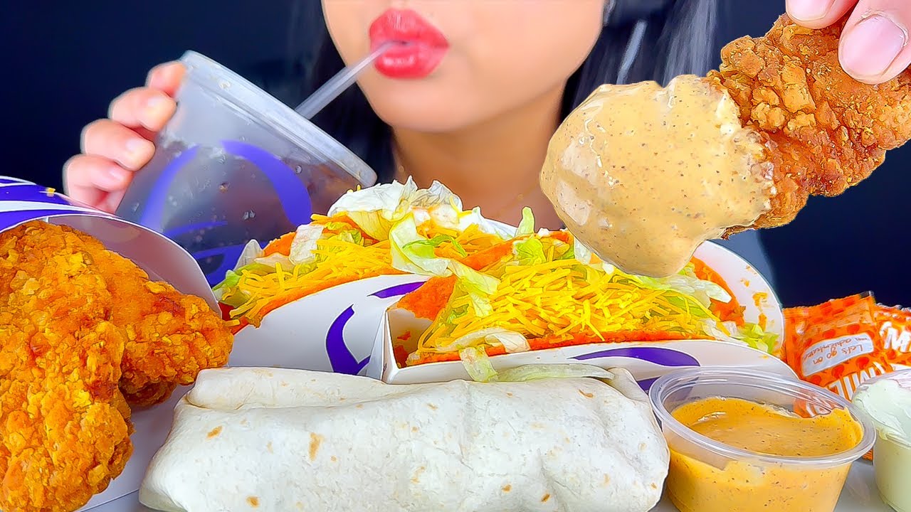 ASMR TACO BELL NEW ITEMS (CHILI CHEESE BURRITO, CHICKEN TENDERS, LOCOS TACOS)