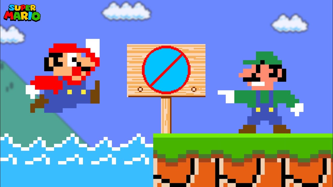 Super Mario Bros., но Марио запрещено прикасаться к СИНЕМУ цвету!