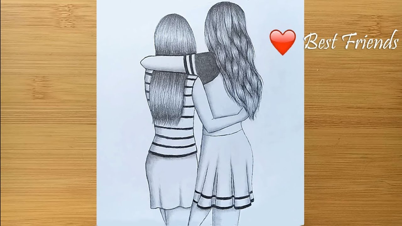 Лучшие друзья ❤ Урок по рисованию карандашом || Как нарисовать двух друзей, обнимающих друг друга