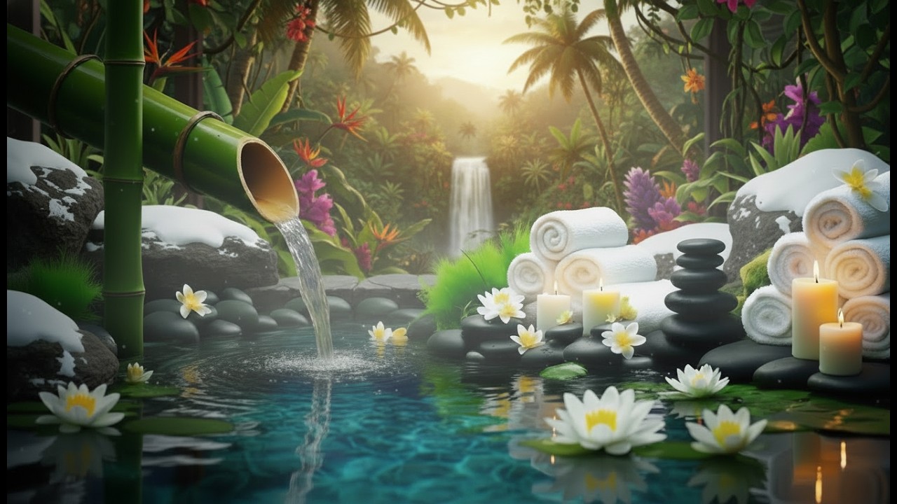 Relaxing Sleep Music with Bamboo Water Sound🌿Deep Sleep Music, Meditation, Calm Anxiety, Spa BGM