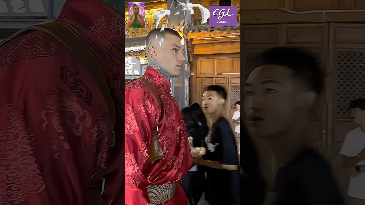 Gets street style with his red Mongolian suit #fashion #streetfashion #traditional