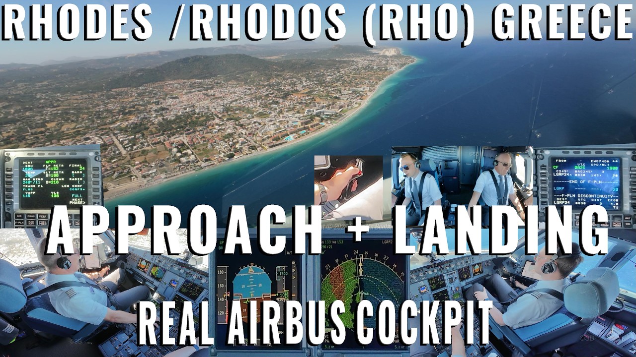RHODES  (RHO) / RHODOS 🇬🇷 | APPROACH + LANDING  RWY 24 + GROUND OPS | REAL AIRBUS A321COCKPIT + MCDU