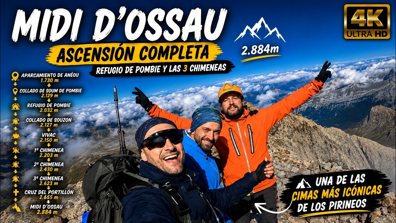 Pico MIDI D´OSSAU (2.884 m) desde el parking de Anéou.Y RESCATE de helicoptero. 4K