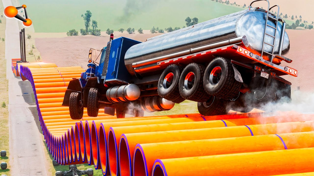 Cars Vs Pipe Road Descent #3 - BeamNG drive
