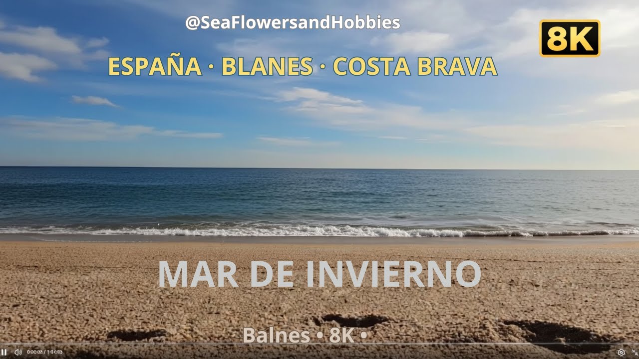 España, Blanes, Costa Brava — Playa de invierno tranquila para trabajar y estudiar en 8K