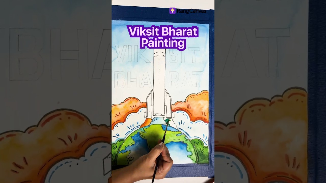Viksit Bharat Vikram 1 Drawing with Watercolour | Easy 🇮🇳 Independence Day Drawing  #art #drawing