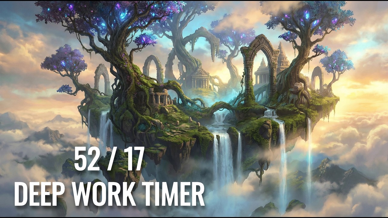Floating Island in Sky 🏝️ Meditation Focus Music for Studying [52/17 Deep Work Timer]