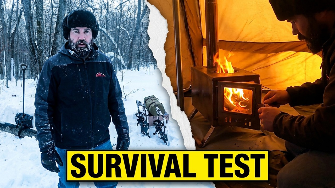 Solo Hot Tent Camping Snow Test - Can the Wood Stove Keep Me Warm?