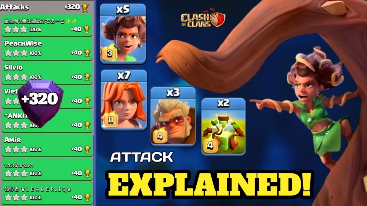 +320♦️Attack EXPLAINED🔴with Root Raider, Valkyrie, Druid,Overgrowth spell_Strategy (clash of clans)