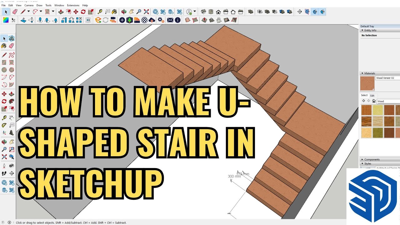 Steps to make a U shaped staircase in Sketchup