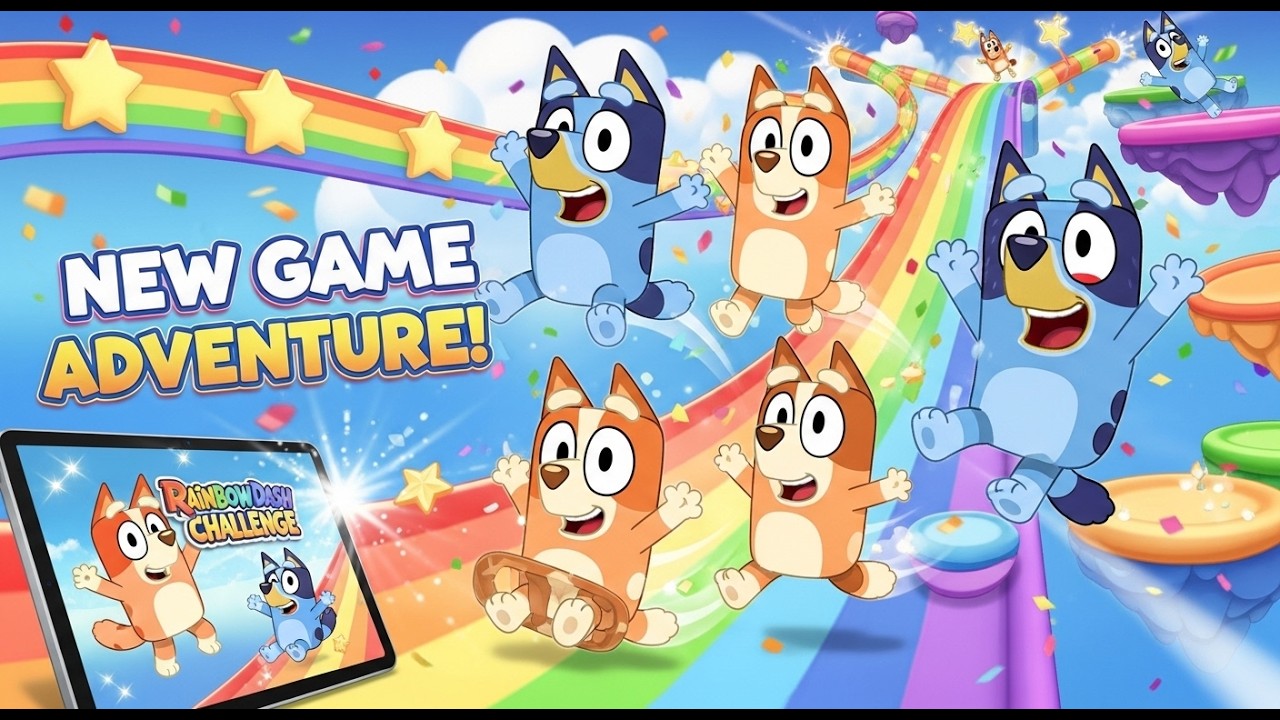 🌈 Bluey & Friends Play the New Rainbow Dash Challenge! 🎮 | Fun 3D Cartoon Adventure for Kids
