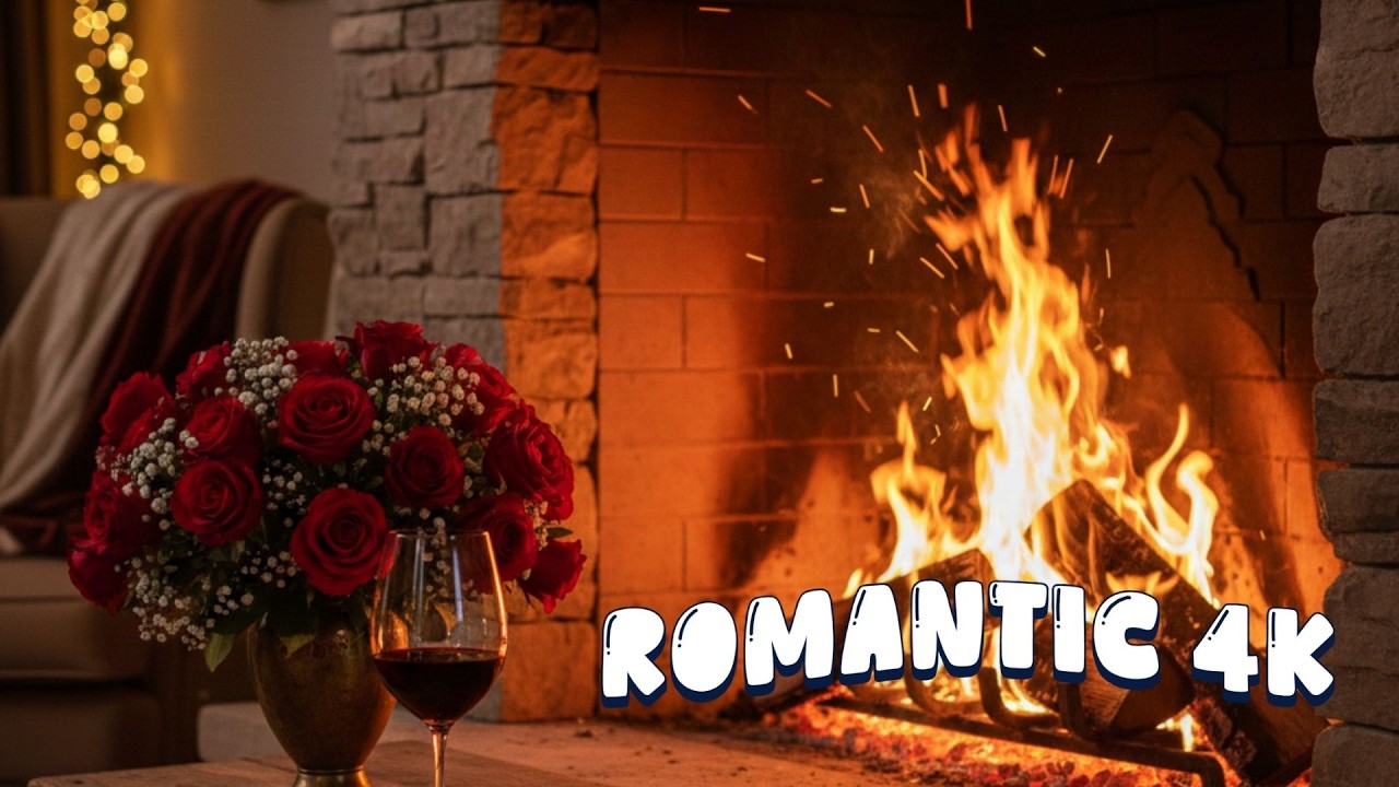 Cozy Fireplace for Valentine’s Day  ❤️ Romantic Night Ambience | 4 Hours Real Fire Sounds | 4K UHD