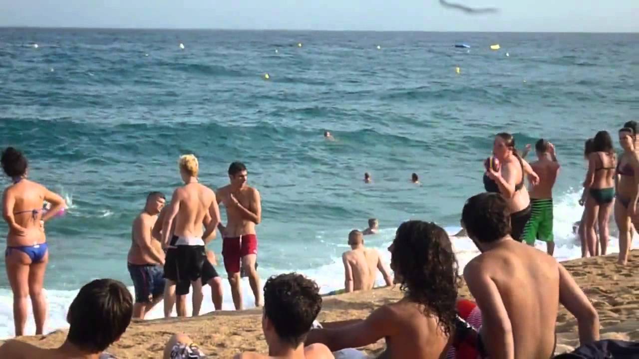Waves on the beach of Lloret de Mar, Costa Brava, Spain
