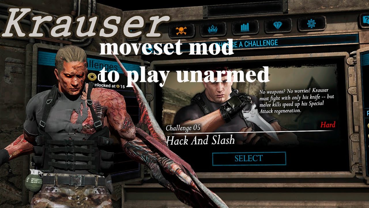 krauser mutated mod moveset re5 mod