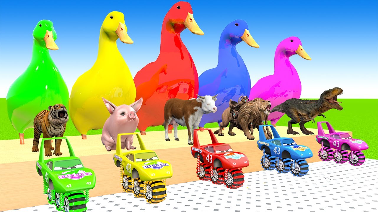 Paint & Animals Mammoth,Gorilla,Tiger,Duck,Cow,Lion Fountain Crossing Transformation Animals Cartoon