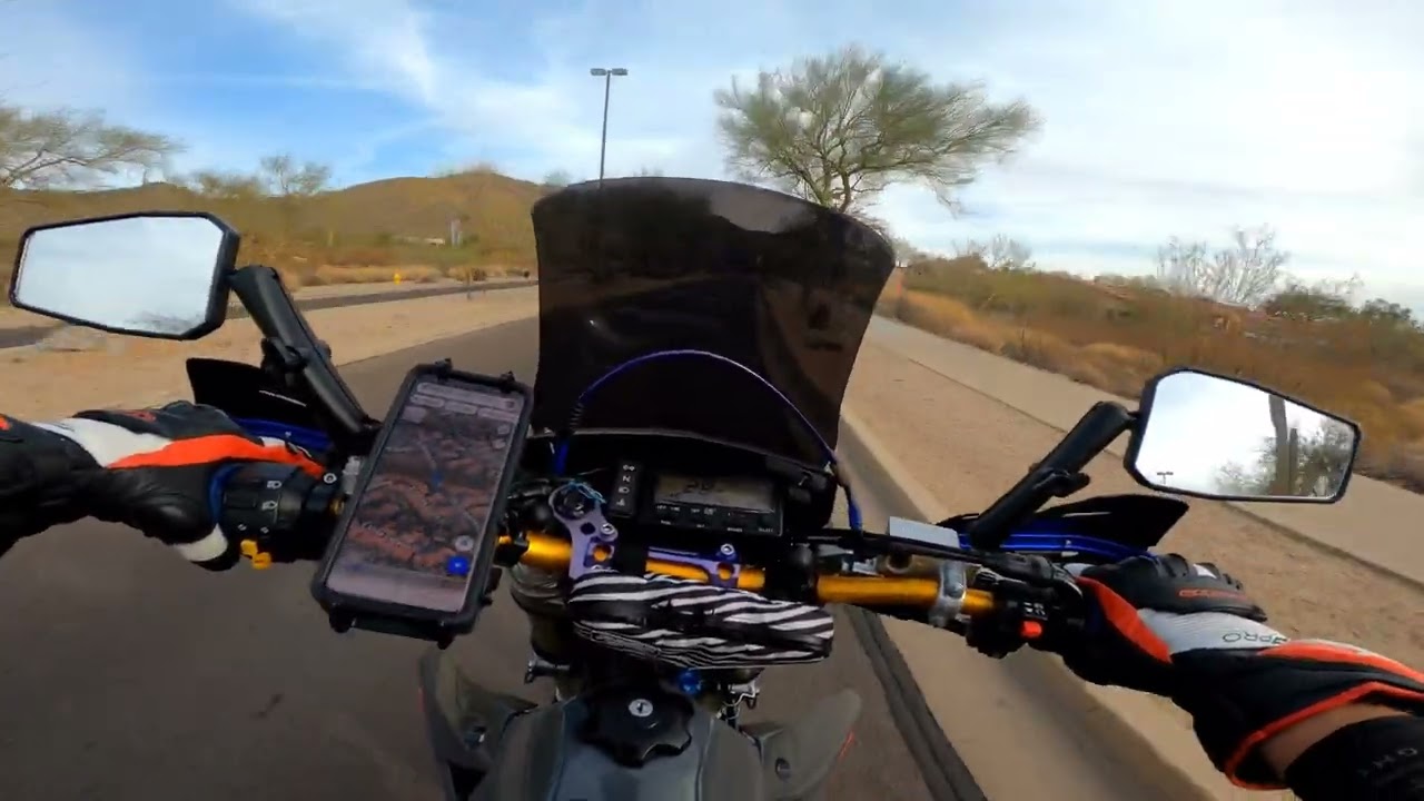 Eagle Crest drive Las Sendas golf community Mesa Arizona ride through on the Drz400supermoto.