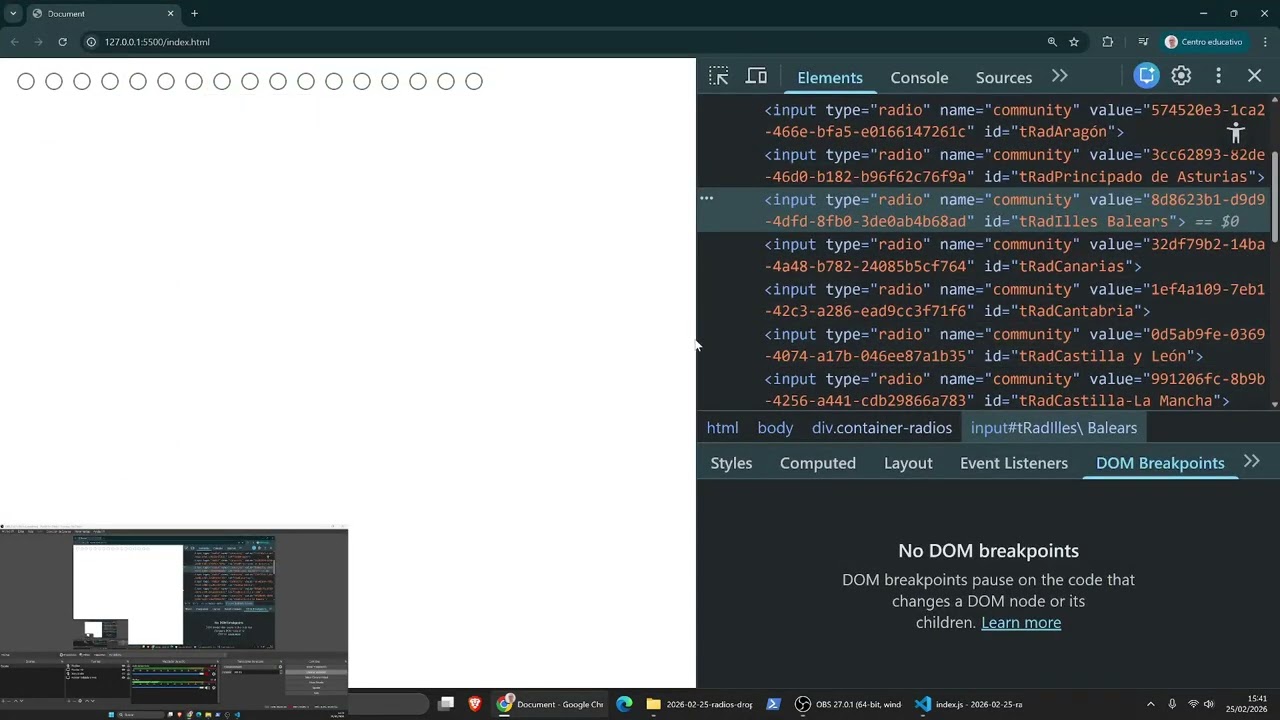 JavaScript puro. Botones de radio frente a desplegables. Eventos.