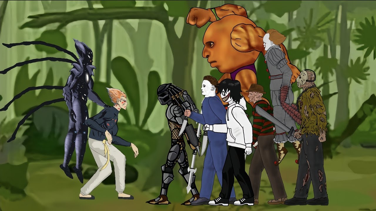 Garou vs Udin Din Dun, Jason Voorhees, Freddy Krueger, IT (Pennywise), Michael Myers, Jeff killer