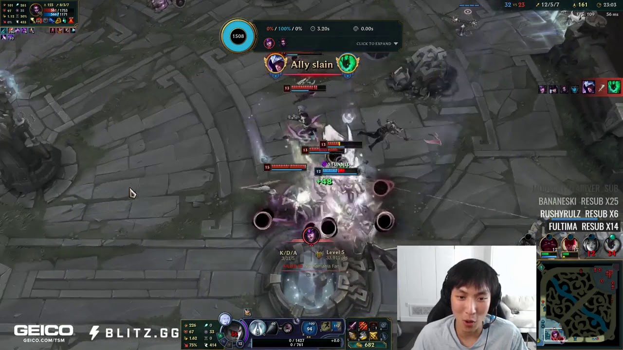 Doublelift got one shot by Syndra support