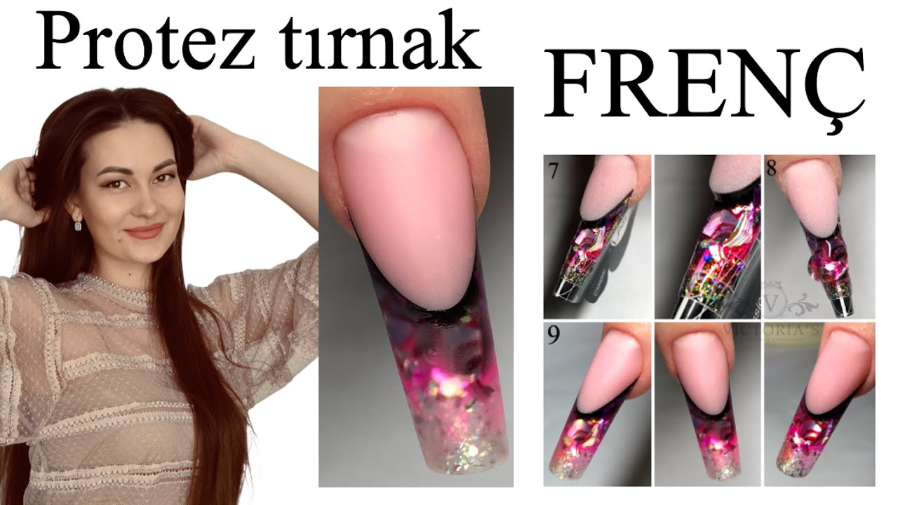 Protez tırnak frenç (french). Akrilik jel, poli jel, jel.