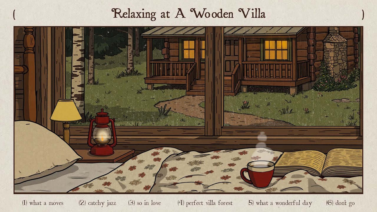 relaxing at a wooden villa by the forest, where the sound of rain soothes the soul
