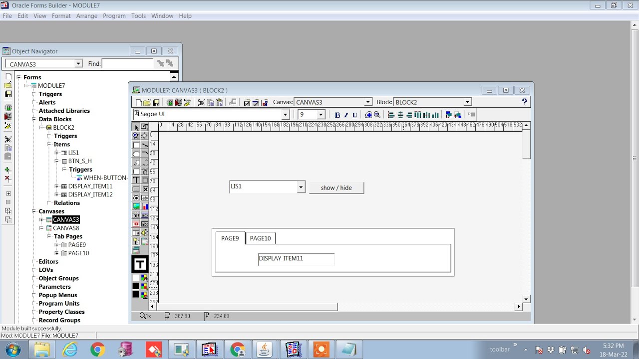 how to show/hide columns by using list buttons and show/hide canvas in oracle forms