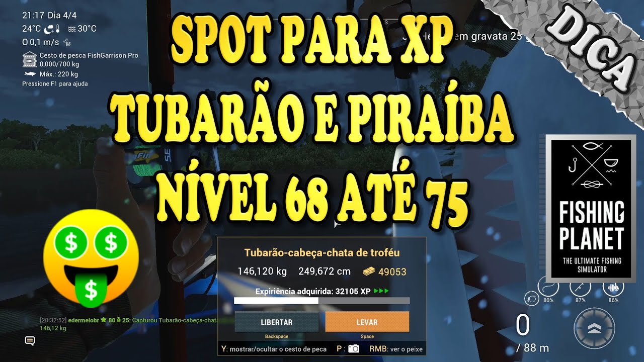 Fishing Planet Spot para farm e XP nível 68 até 75 / Tubarão e Piraíba  / 👍 Deixe seu Like 🎣