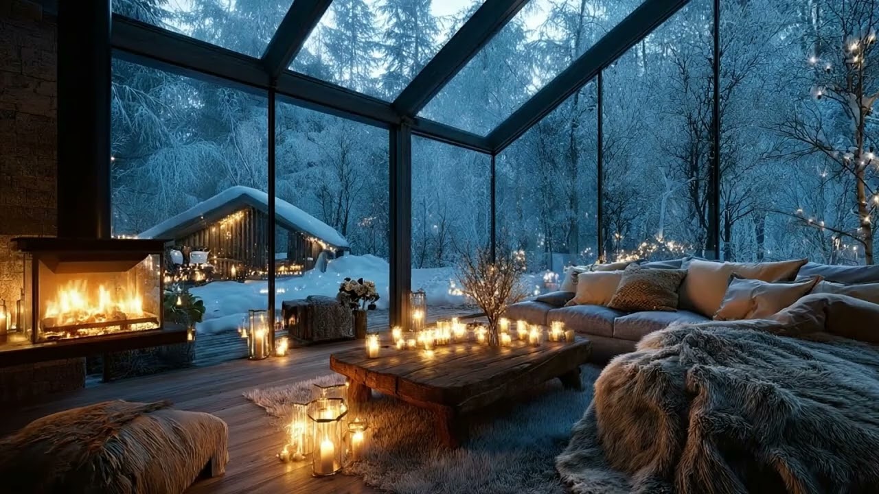 🔥🎼 Quiet Winter Piano Lounge | Snow Outside & Fire Inside | Focus, Study, Work, Relax, Calm