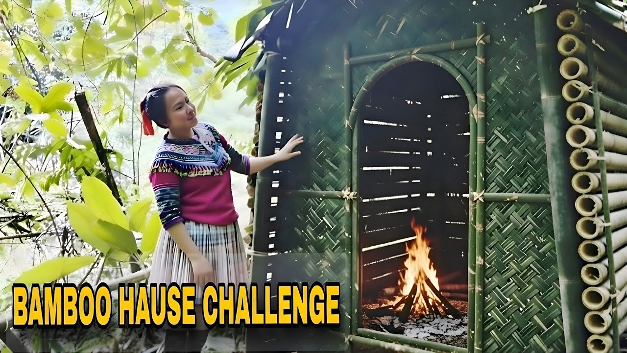 The girl accepts the challenge of building a bamboo house in the forest and surviving on her own
