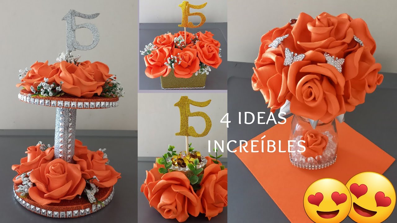 4 ideas de centros de mesa para quinceañera en color naranja/centerpiece for quinceanera #diy