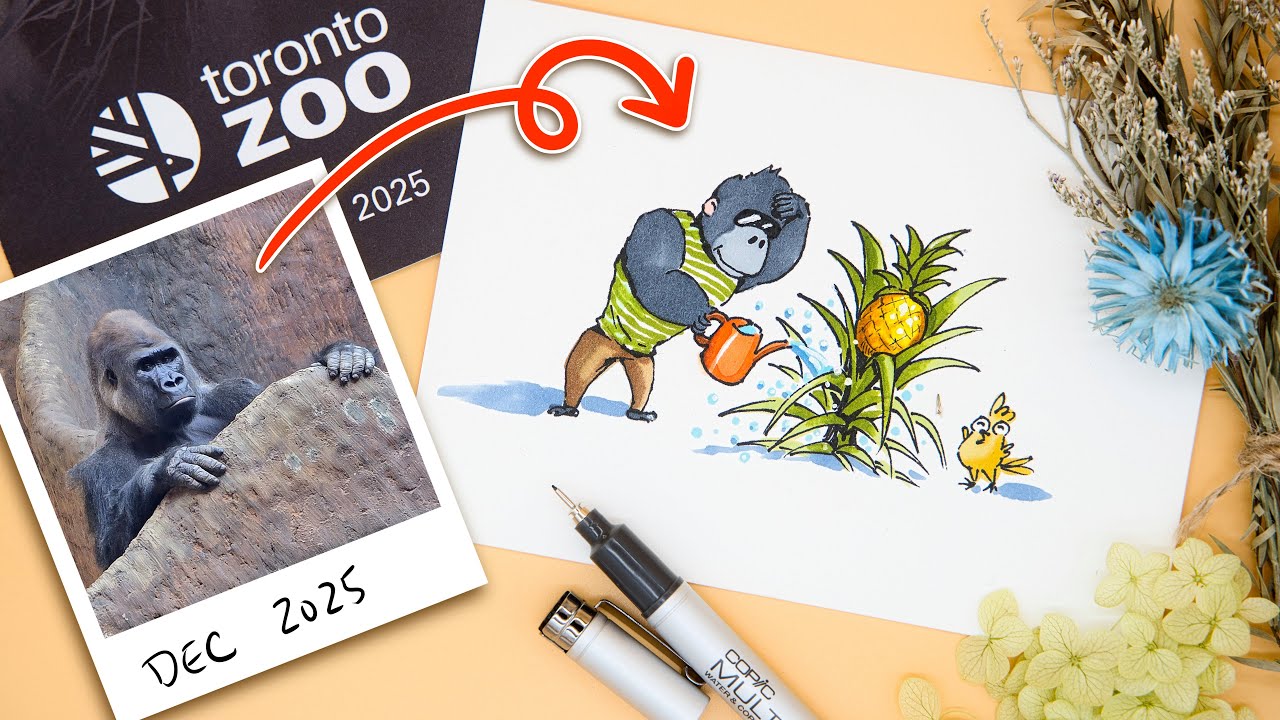 Рисунок, изображающий мою поездку в зоопарк, в милой иллюстрации; от акварели до маркеров; мои ис...