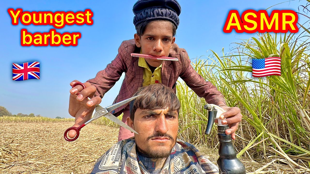 ASMR youngest barber 💈 in the world cut hair emoji face man 👨