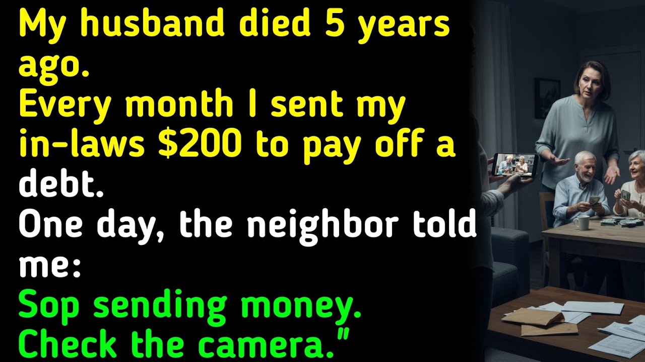 My husband died 5 years ago.Every month I sent my in-laws $200 to pay off a debt.One day, the... 