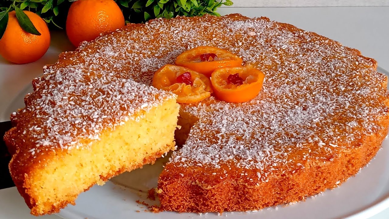 بسبوسة المندرين ببيضة واحدة فقط وبحجم عائلي لذييييذة كذوب فالفم 😋 مستحيل تحربيها ومتعاوديهاش