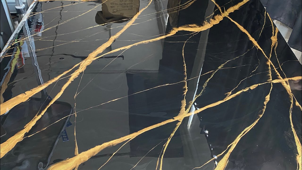 Black and Gold Marble Slab (Easy Epoxy Resin DIY)