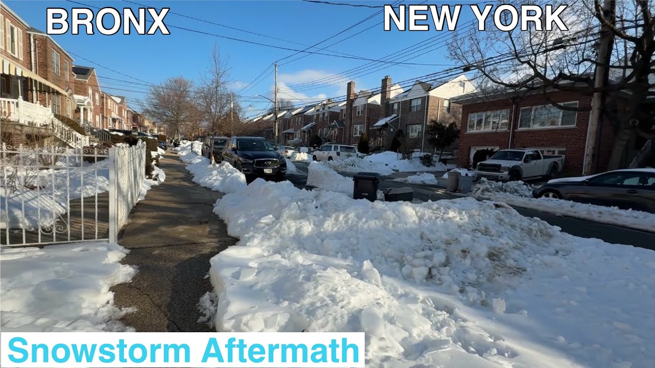 Bronx New York Snowy Neighborhoods After Winter Snowstorm walkthrough 