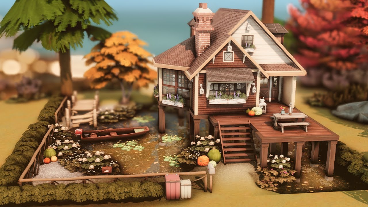 Cozy Lake House 🍂 Sims 4 Speed Build l No CC