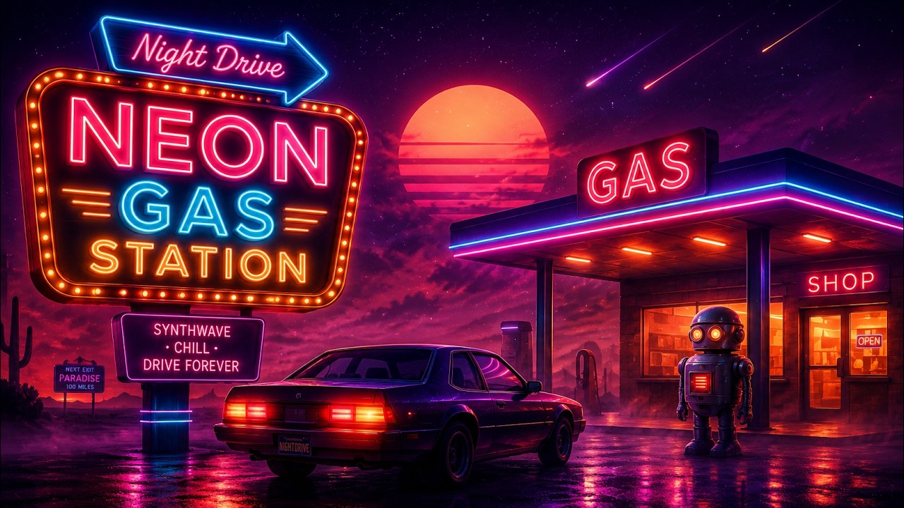 Night Drive #5 – Neon Gas Station | Endless Synthwave Highway