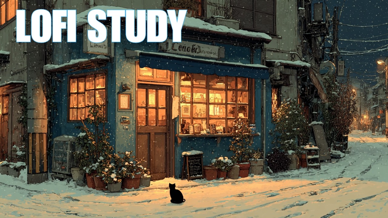 Midnight Snowfall ❄️ Snowy Corner Café Lofi | Quiet Focus & Relax