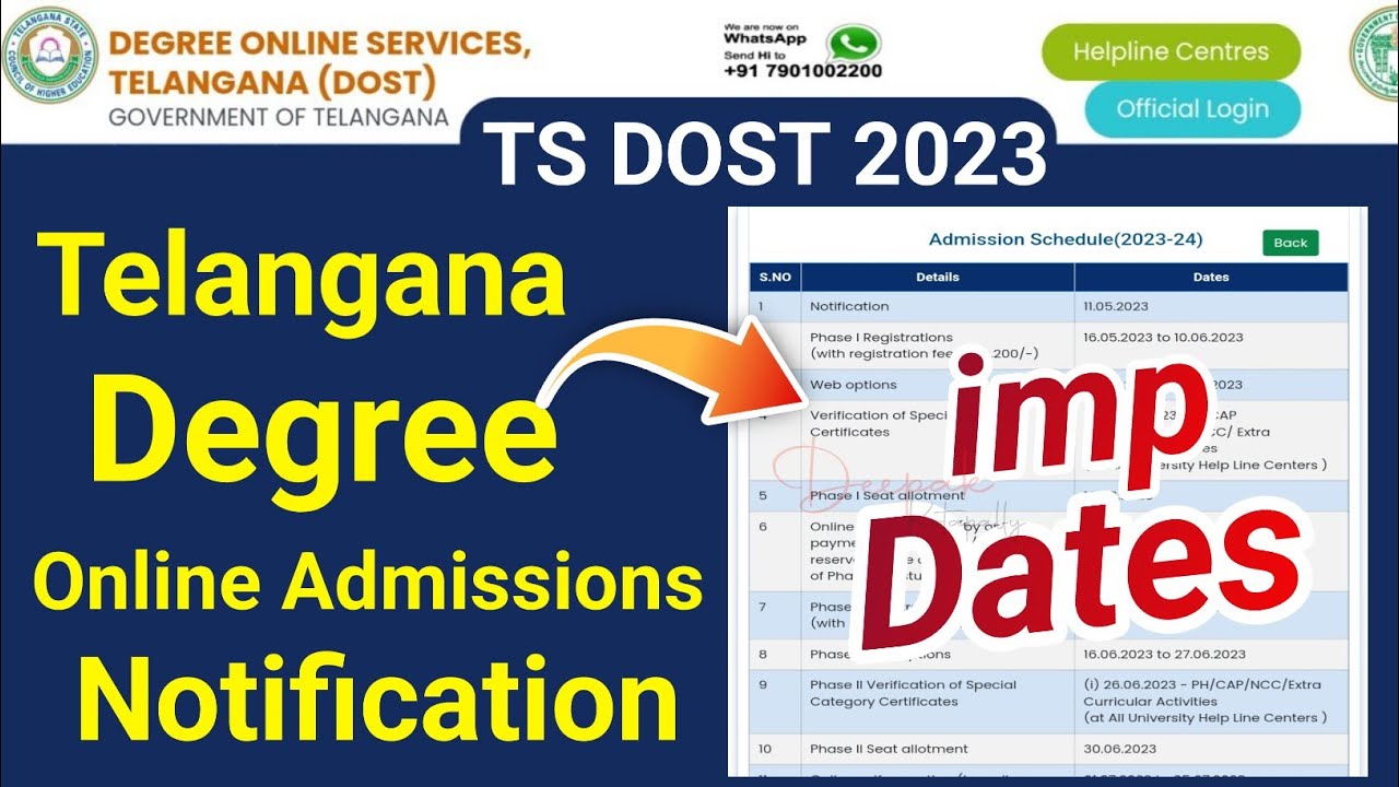 TS DOST 2023 Notification imp Dates  | Telangana Degree Admissions 2023 Online Details  Registration