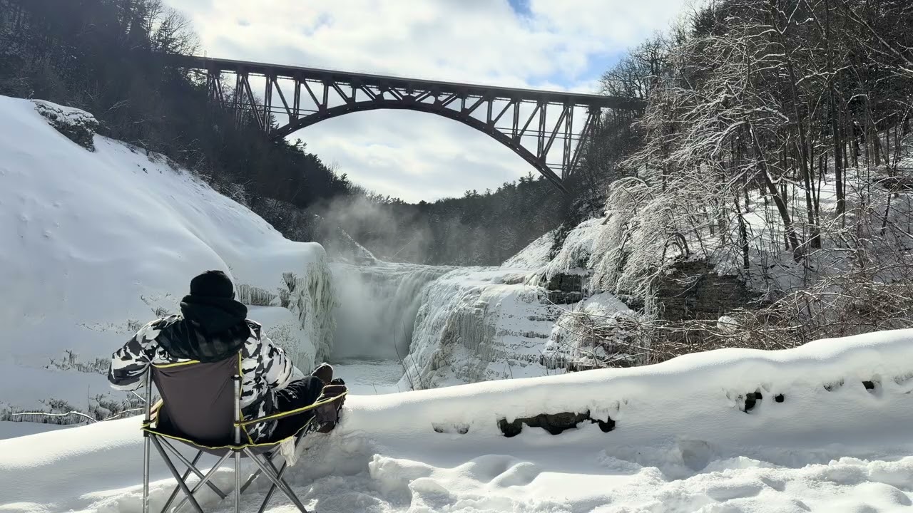 Winter Waterfall Serenity - Hidden Waterfall Beneath a Bridge 