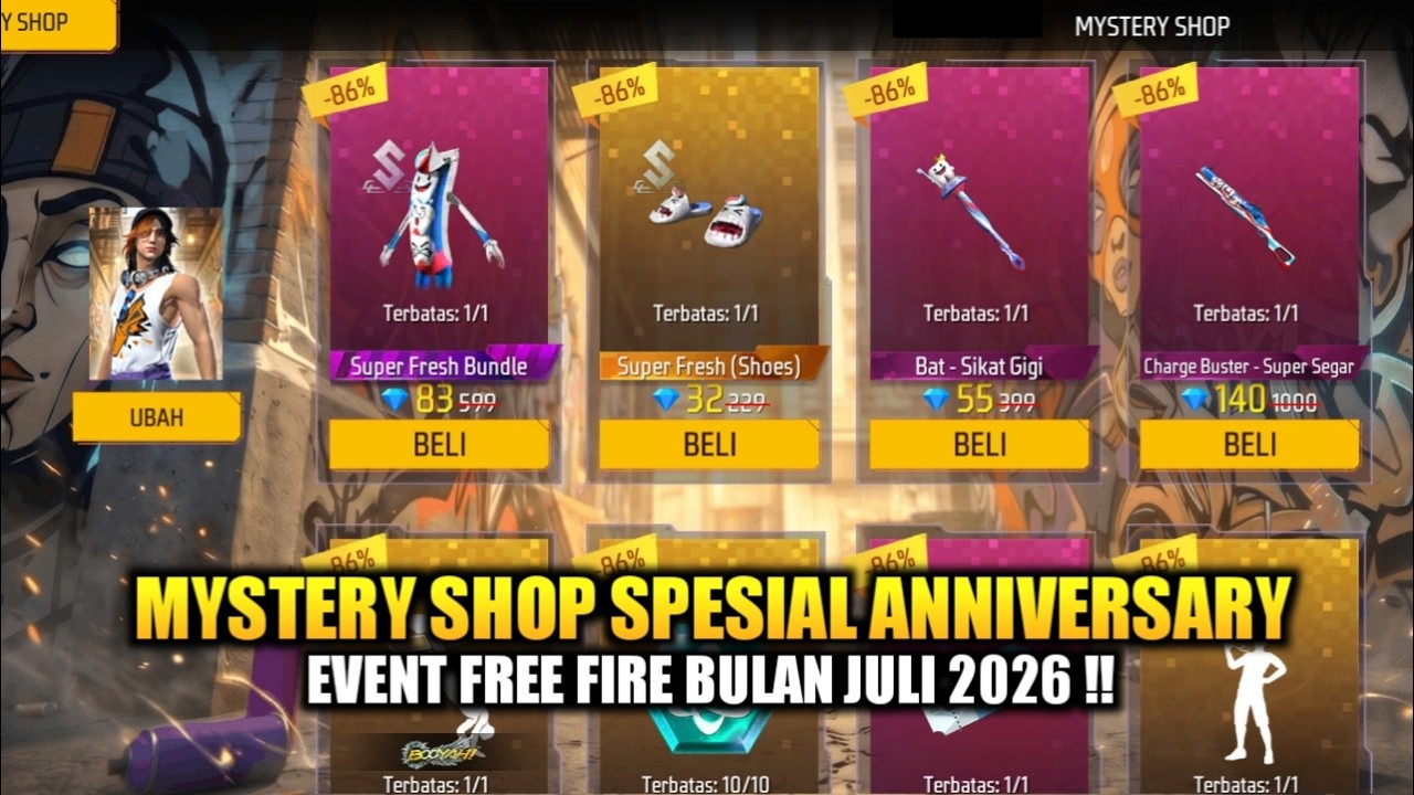 MYSTERY SHOP SPESIAL 9TH ANNIVERSARY FREE FIRE! SPIN EVENT FF TERBARU BULAN JULI 2026