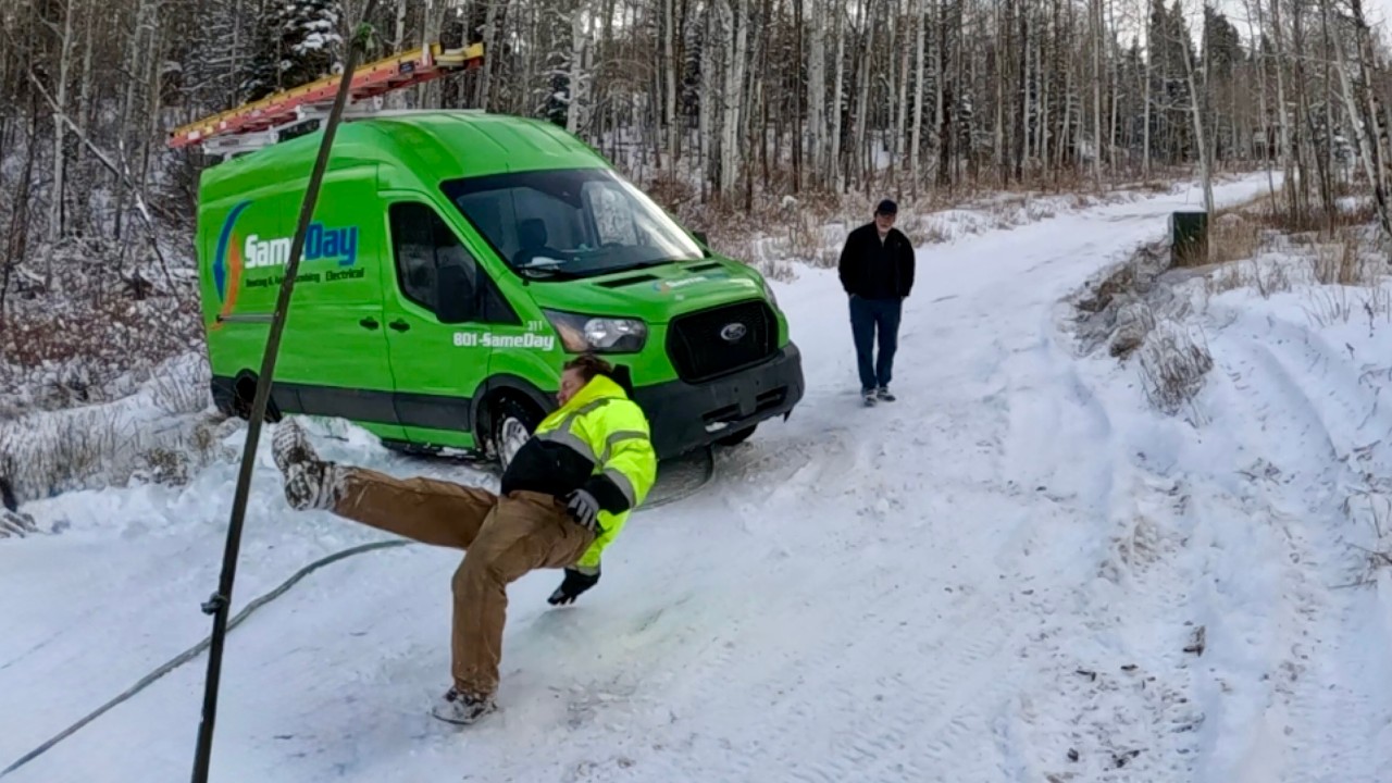 They slide off, we slide off, Mom slides off, and Frank goes vertical